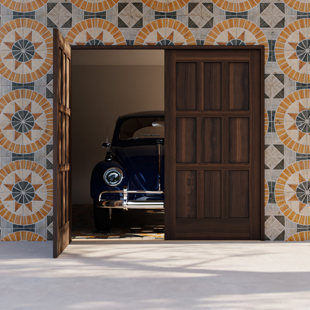 Walnut Wood Anacortes Nine Panel Carriage Style Garage Door