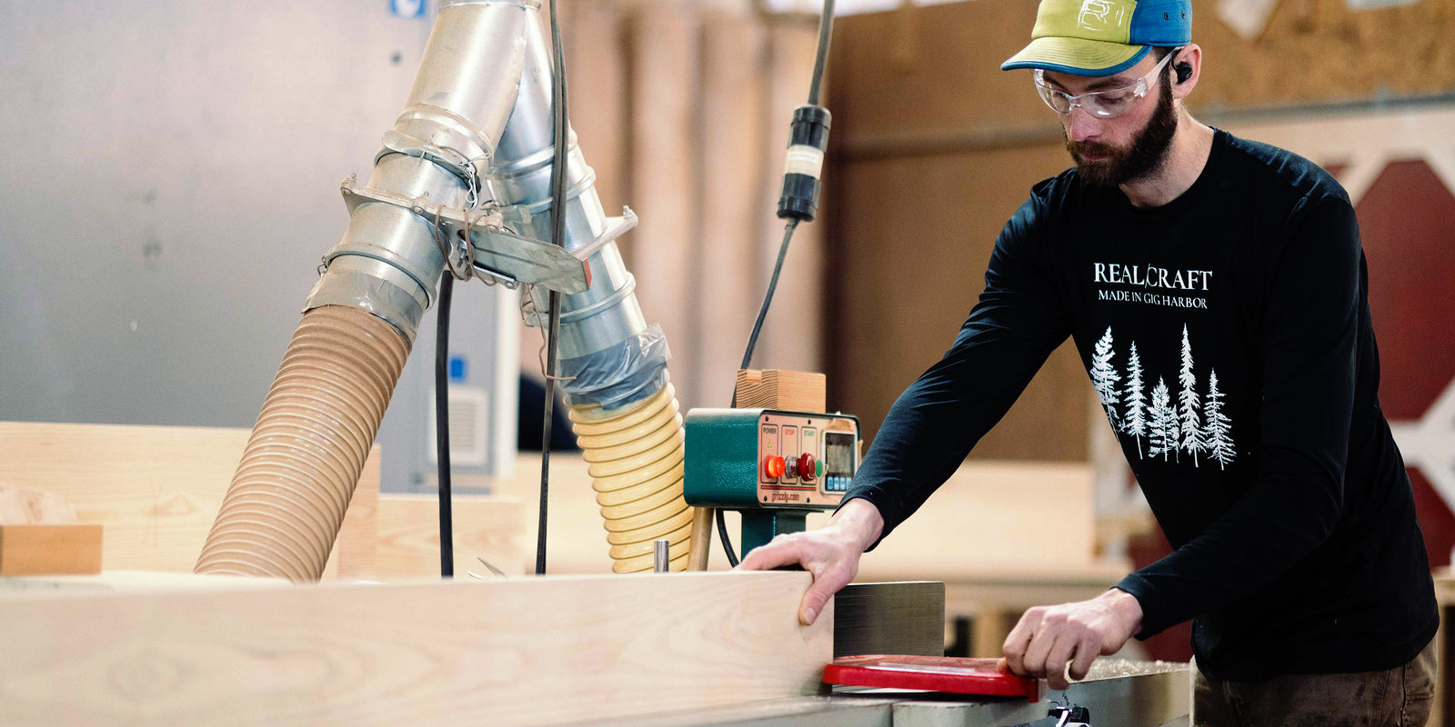 Woodworker building a door