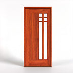 Padauk Wooden modern door with a glass panel on a white background