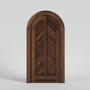 Chevron Panel Round Top Door with Matching Casing in Black Walnut