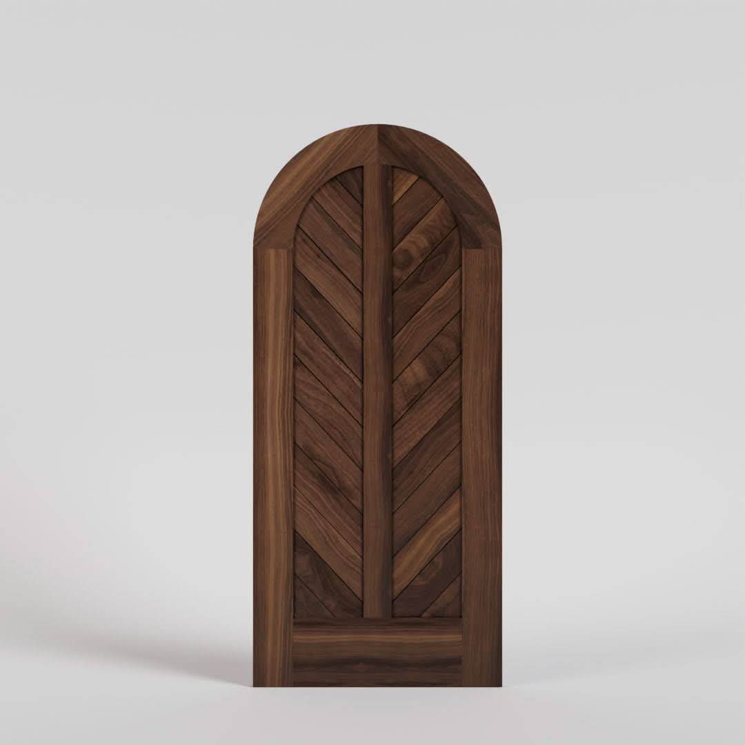 Chevron Panel Round Top Door in Black Walnut