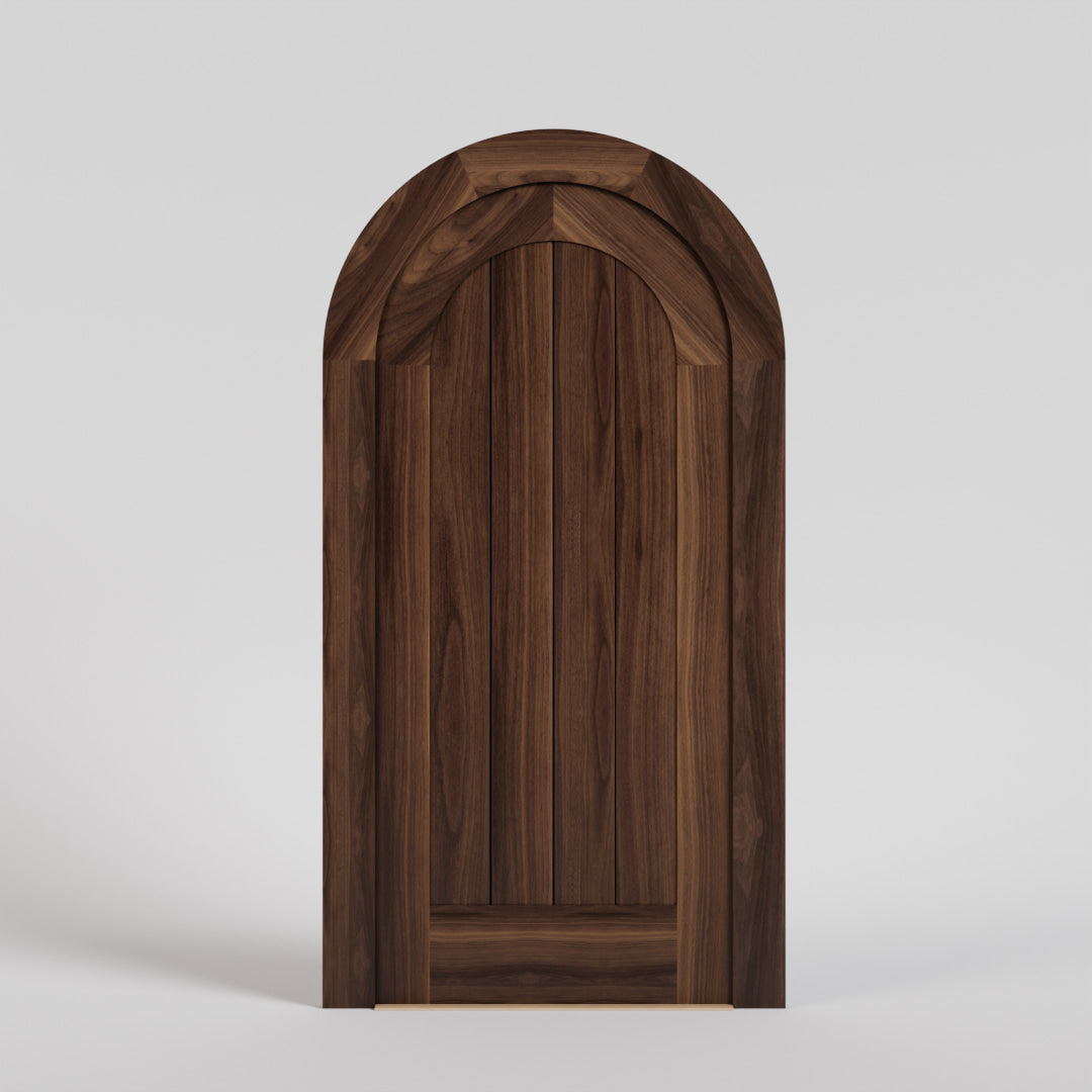 Classic Plank Round Top Door with matching casing in Black Walnut