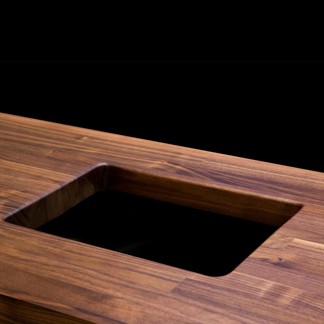 CNC cutout on walnut countertop for sink or range