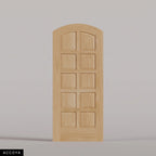 Firenze arched door in Accoya, with ten raised wood panels in two columns. Labeled wood species view.