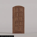 Firenze arched door in Knotty Black Walnut, with ten raised wood panels in two columns. Labeled wood species view.