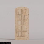 Firenze arched door in Rustic Maple, with ten raised wood panels in two columns. Labeled wood species view.