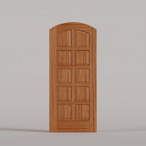 Firenze arched door in Sapele Mahogany, with ten raised wood panels in two columns.