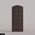 Firenze arched door in Wenge, with ten raised wood panels in two columns. Labeled wood species view.