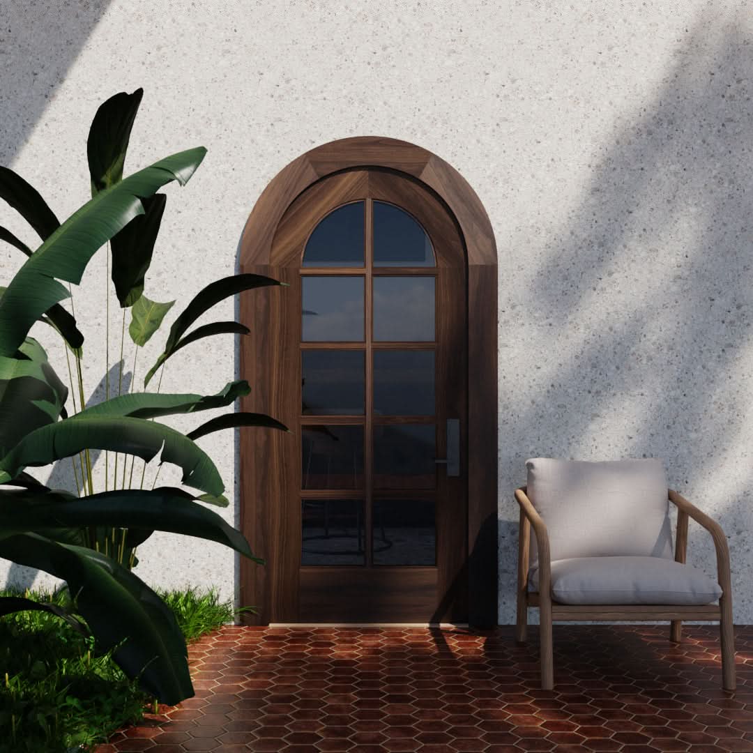 Round Top French Style glass door in Black Walnut