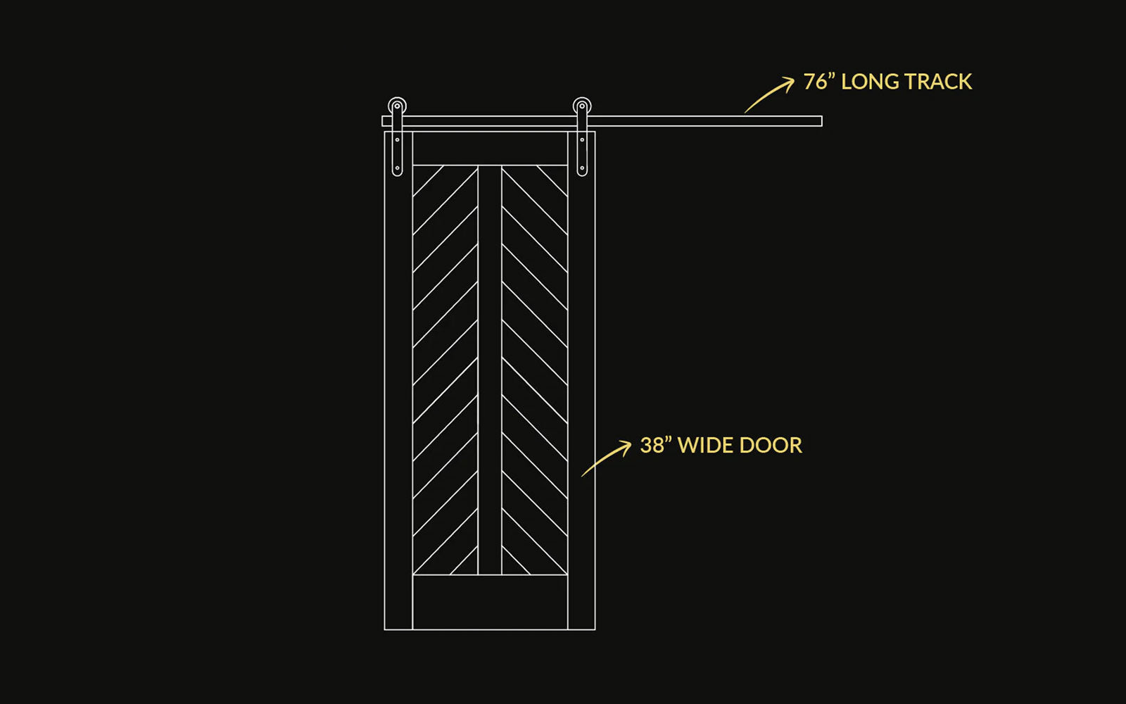 lined drawing of barn door with dimensions