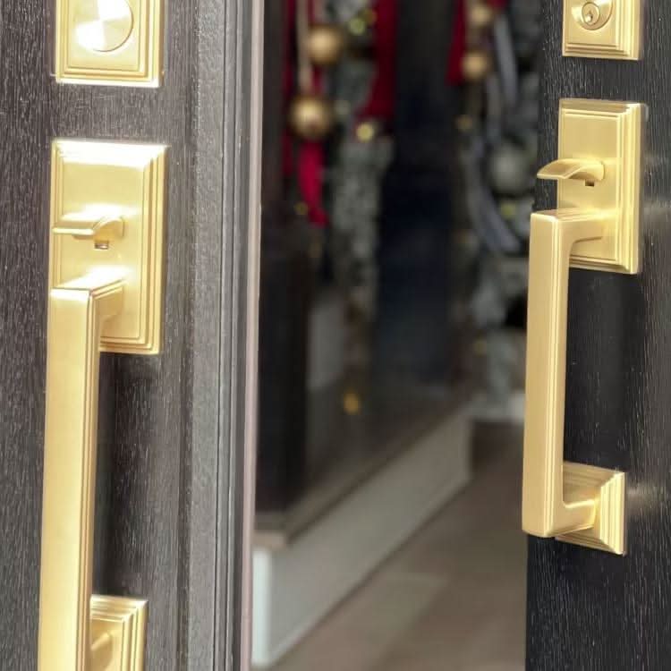Brass Emtek Art Deco Tubular Entry Front Door Handle & Lock