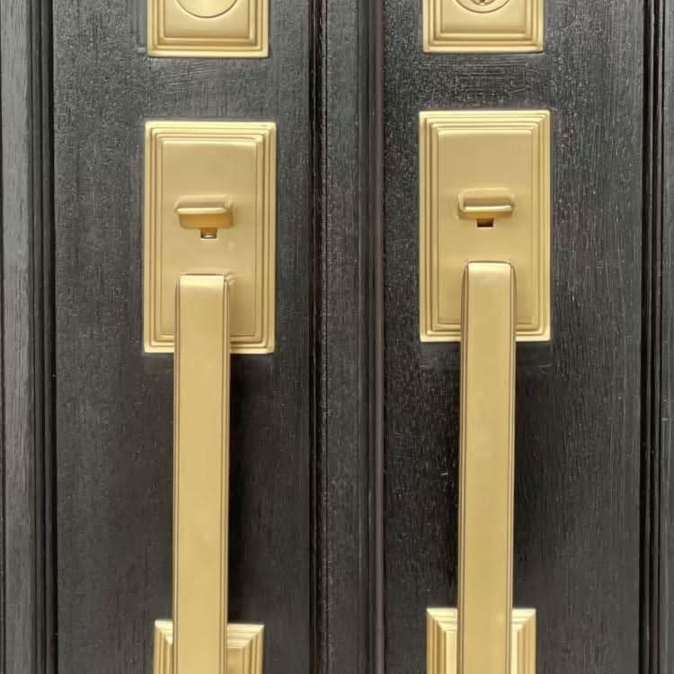 Brass Emtek Art Deco Tubular Entry Front Door Handle & Lock