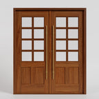 Hugo 3/4 Glass Exterior French Double Doors with matching casing and brass long pulls