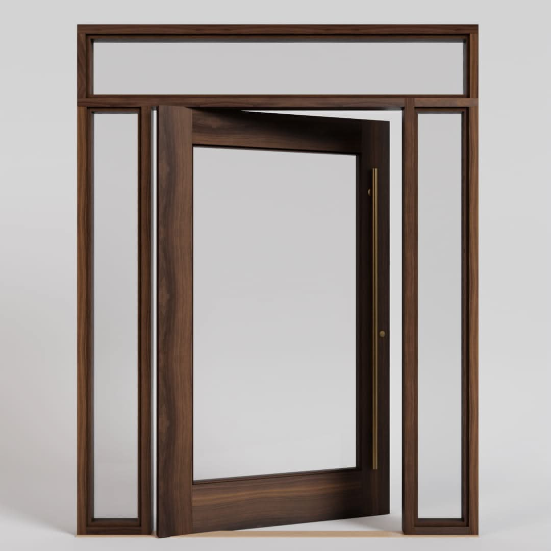 Marin Single Panel Glass Pivot Door with Sidelights and transom