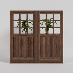 Ballard Walnut Wood Carriage Doors with Nine individual clear glass panes