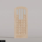 Murano arched door in Maple, with four upper glass panels and a grid of wood panels. Labeled wood species view.