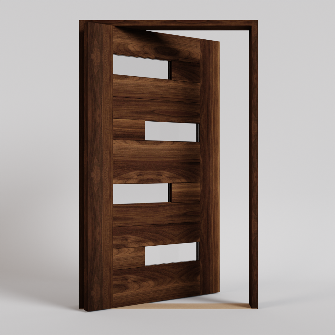 Pivot Slate Offset Slat Solid Wood Modern Pivot Door with Glass | RealCraft