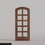 Padua arched door in Black Walnut, with ten glass panes in two columns. Labeled wood species view.