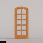 Padua arched door in Cherry, with ten glass panes in two columns. Labeled wood species view.