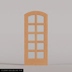 Padua arched door in Clear Douglas Fir, with ten glass panes in two columns. Labeled wood species view.