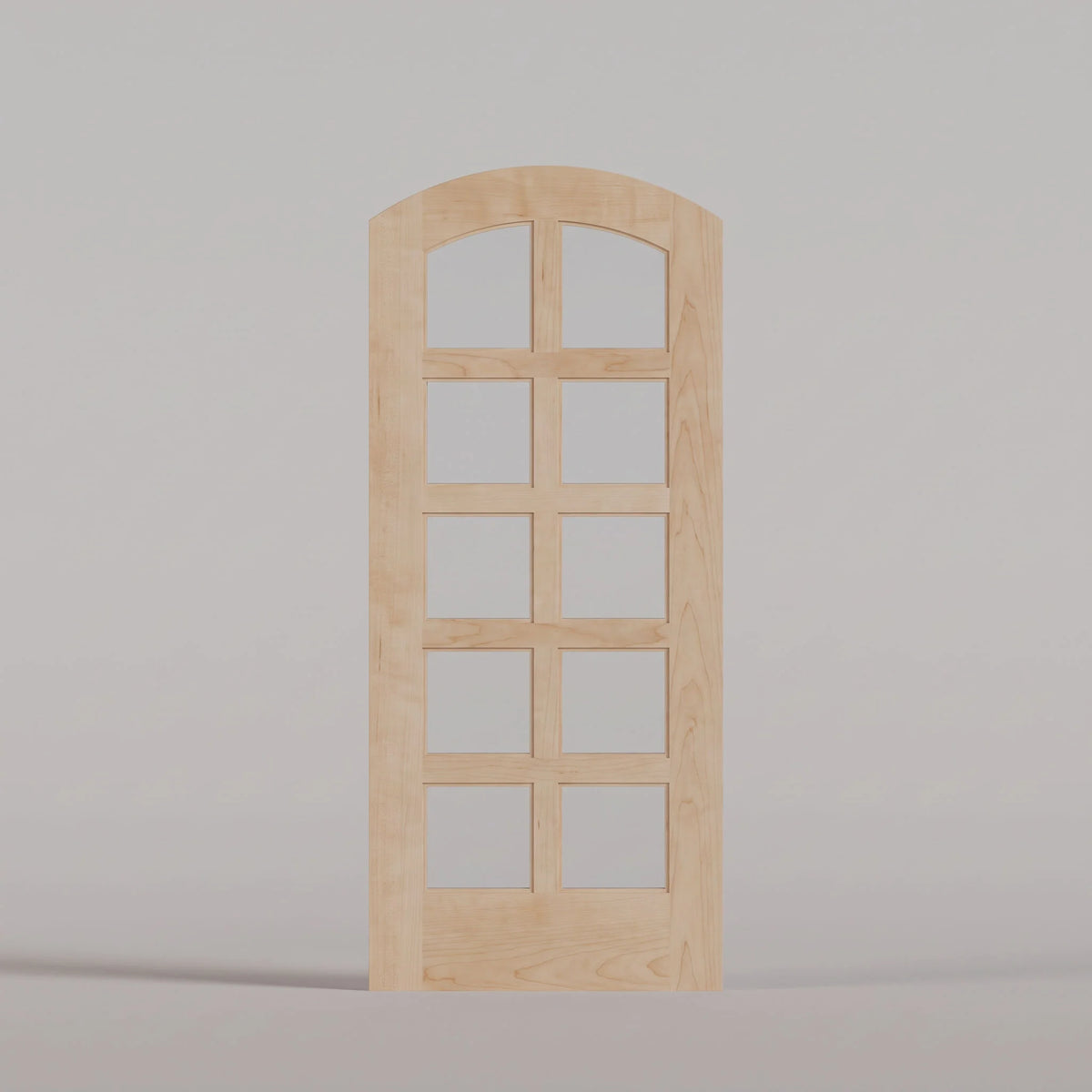 Padua arched door in Maple, with ten glass panes in two columns.