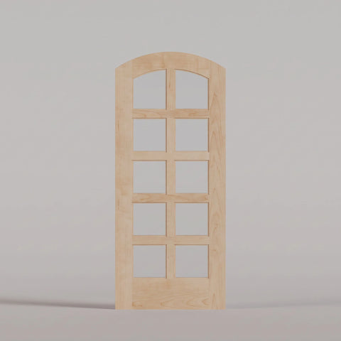 Padua arched door in Maple, with ten glass panes in two columns.
