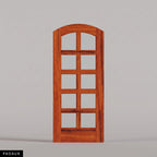 Padua arched door in Padauk, with ten glass panes in two columns. Labeled wood species view.
