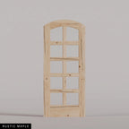 Padua arched door in Rustic Maple, with ten glass panes in two columns. Labeled wood species view.