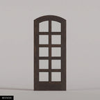 Padua arched door in Wenge, with ten glass panes in two columns. Labeled wood species view.