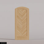Palermo arched door in Accoya, with a downward-pointing herringbone pattern. Labeled wood species view.