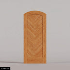 Palermo arched door in Cherry, with a downward-pointing herringbone pattern. Labeled wood species view.