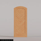 Palermo arched door in Clear Douglas Fir, with a downward-pointing herringbone pattern. Labeled wood species view.