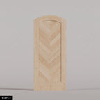 Palermo arched door in Maple, with a downward-pointing herringbone pattern. Labeled wood species view.