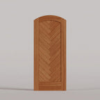 Palermo arched door in Sapele Mahogany, with a downward-pointing herringbone pattern.