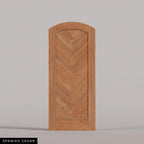 Palermo arched door in Spanish Cedar, with a downward-pointing herringbone pattern. Labeled wood species view.