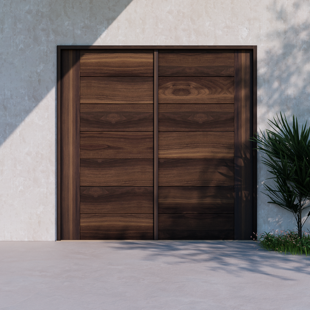 Solid walnut wood peninsula modern garage door