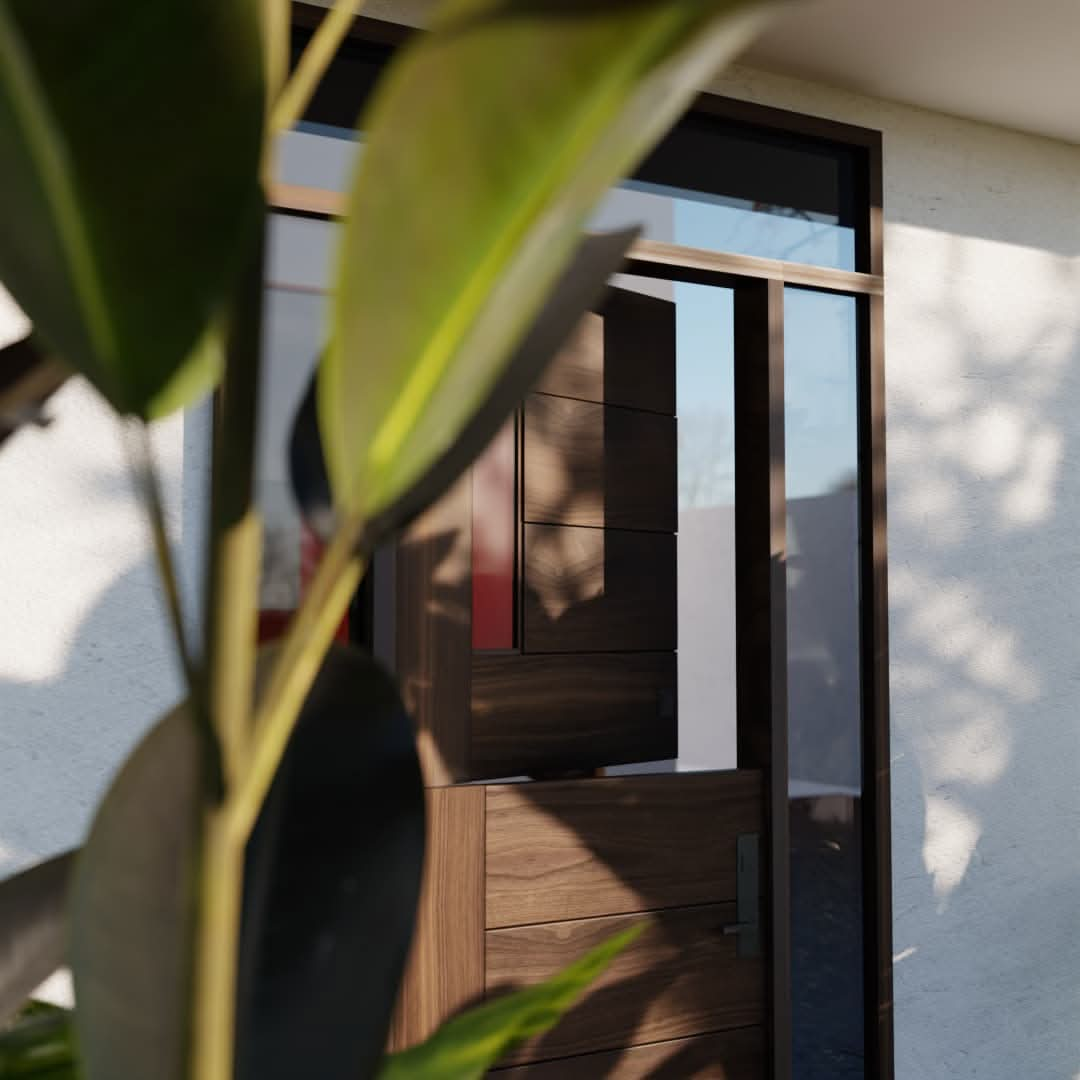 alternate view of Black Walnut Peninsula Dutch Door on home with side lights and transom