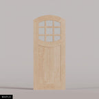Portofino arched door in Maple, with nine upper glass panes and a vertical-plank lower panel. Labeled wood species view.