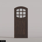 Portofino arched door in Wenge, with nine upper glass panes and a vertical-plank lower panel. Labeled wood species view.