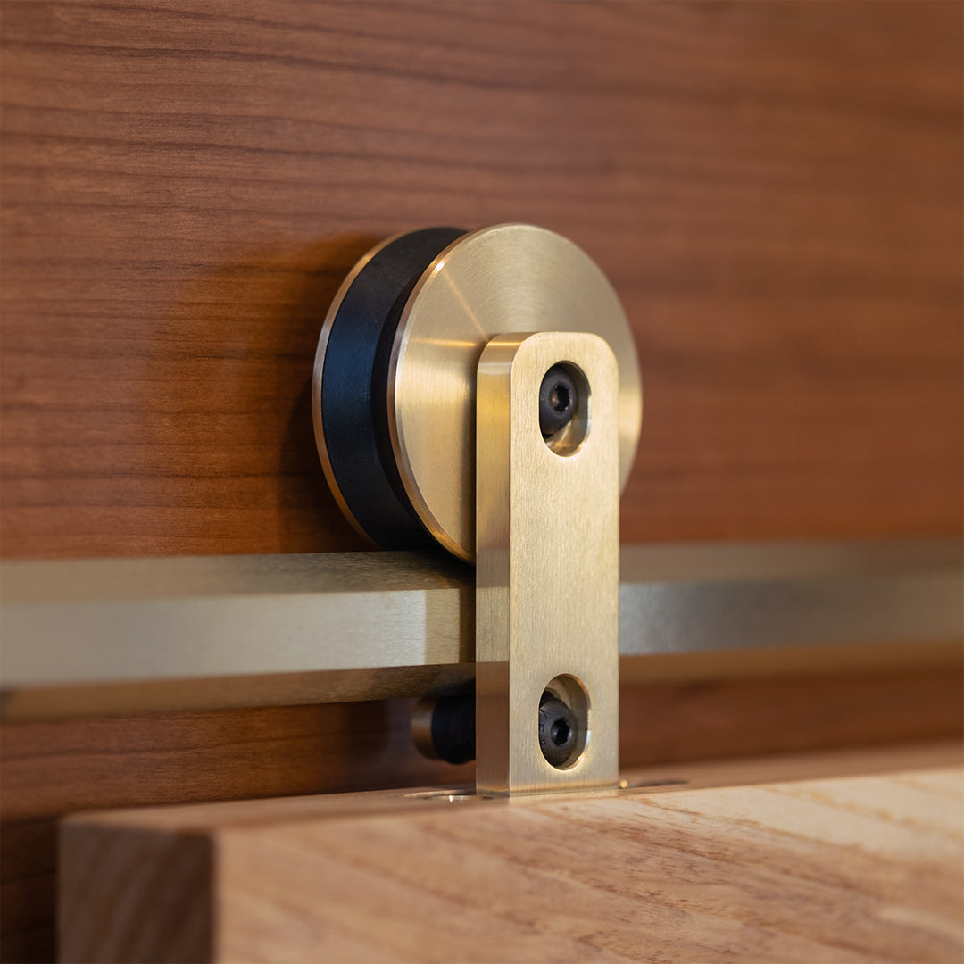 Brass Swiss Rod hangers in context, alternate side view