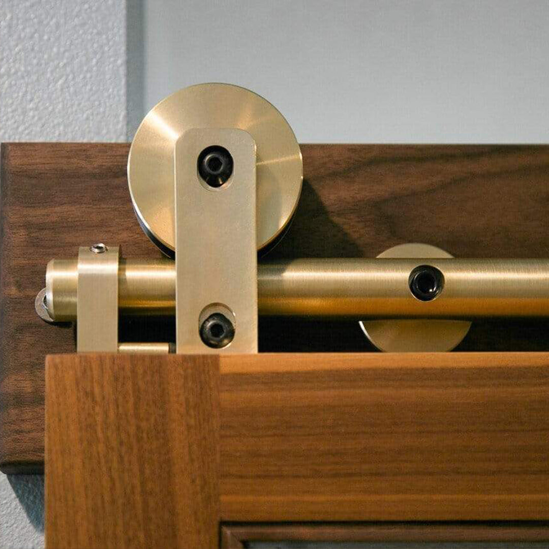 Swiss Rod brass hangers closeup in context