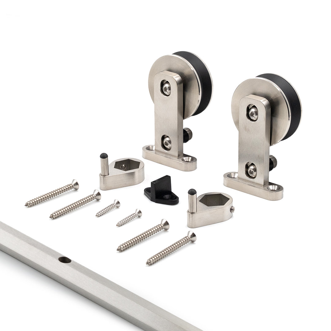 Stainless Steel Swiss Rod hanger closeup in context side angle 