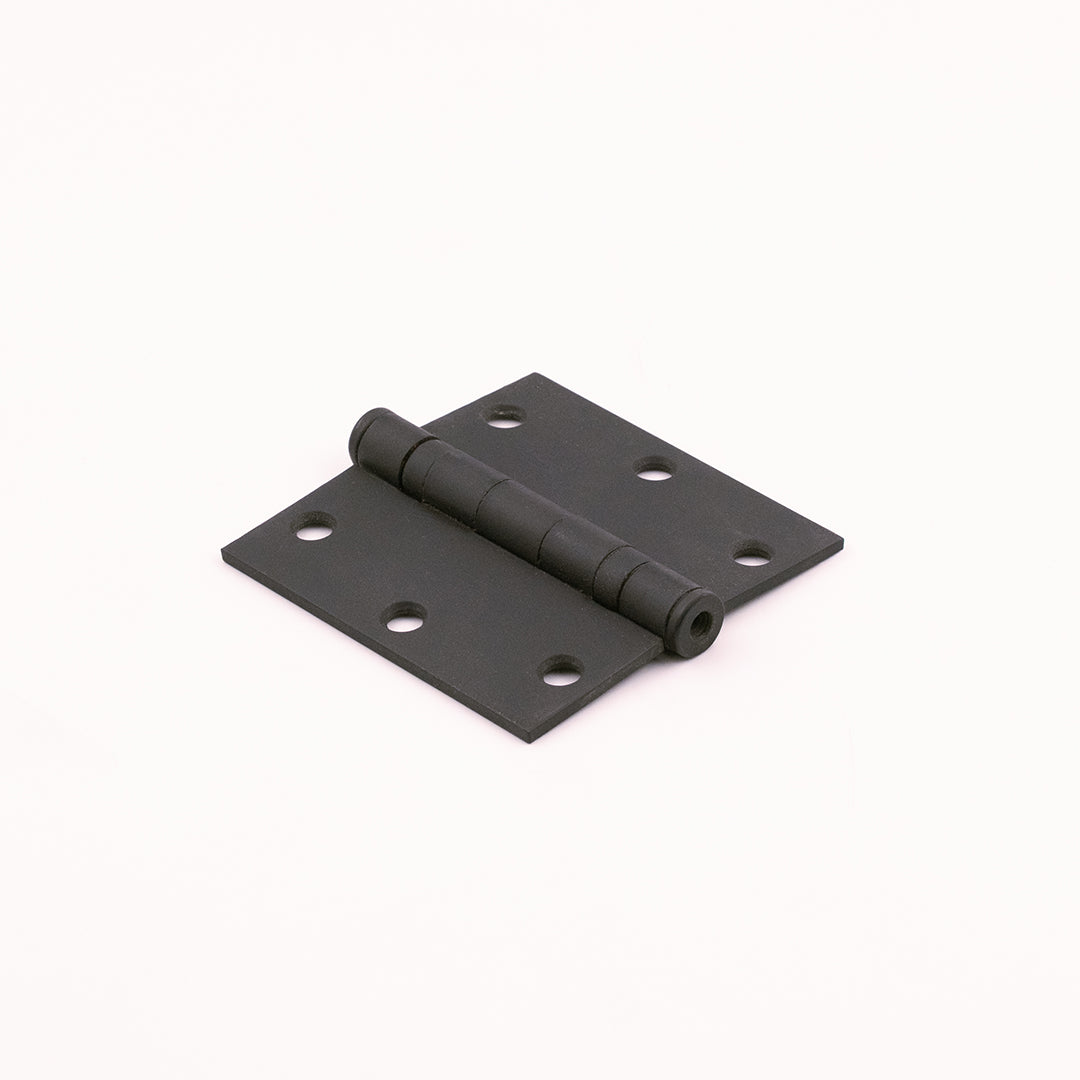 Black metal hinge on a white background