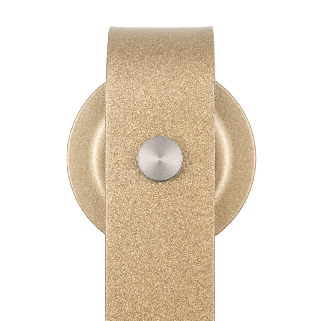 metallic flat track hanger closeup in gold