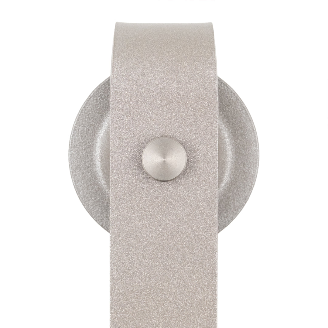 metallic flat track hanger closeup in silver