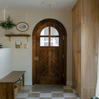 Artemis Round Top Chevron With Glass Solid Wood Exterior Front Door