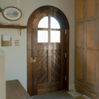 Artemis Round Top Chevron With Glass Solid Wood Exterior Front Door