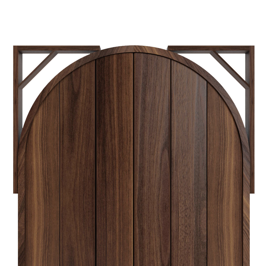 The top of a Round Top Door in Walnut with the Frame Kit for Installation