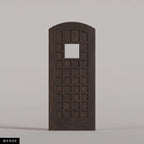 San Marco arched door in Wenge, with a square window surrounded by small wood panels. Labeled wood species view.