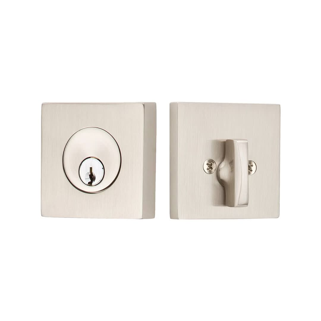 Emtek Square Keyed Deadbolt with Smart Lock Upgrade in satin nickel\